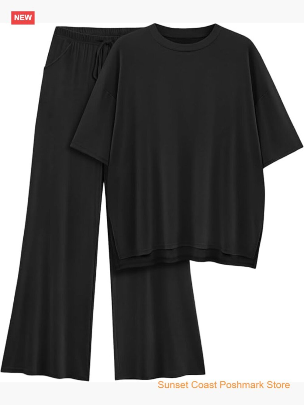 Oversized Lounge 2 Piece Set Short Sleeve Top Wide Leg Pants Matching